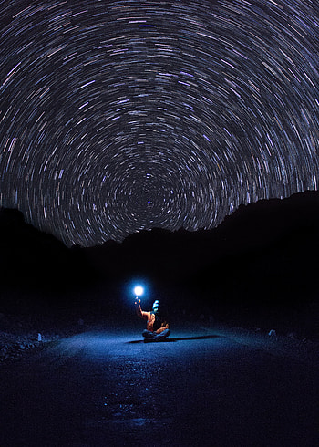 Nature, Night, Shine, Light, Road, Starry Sky, Human, Person HD phone wallpaper