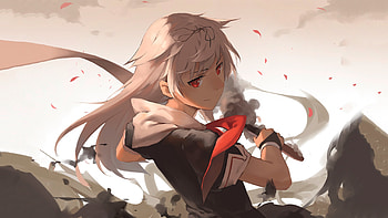 White hair, red eyes, Yuudachi, Kancolle HD wallpaper