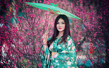 Kimono girl, Graceful poses, Chic fashion, Artistic backdrops HD wallpaper