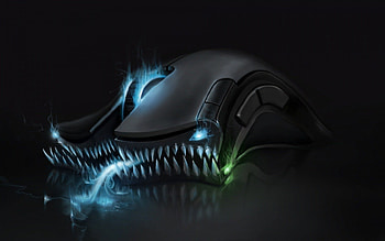 RAZOR THE EVIL MOUSE, black background, evil, surreal, computers, tech, mouse, fantasy, abstract, funny HD wallpaper