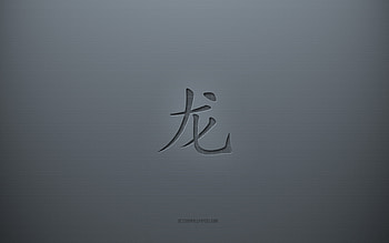 Dragon Kanji Symbol, gray creative background, Dragon Japanese character, Japanese hieroglyphs, Dragon, Kanji, Japanese Symbol for Dragon, gray paper texture, Dragon hieroglyph HD wallpaper