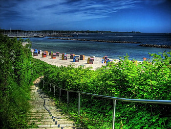 lets go to the beach, sea, stairs HD wallpaper
