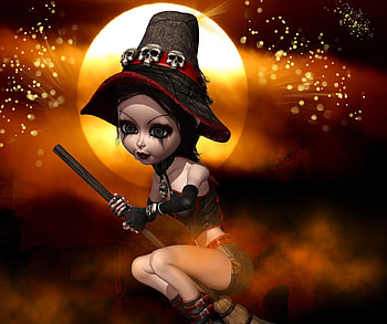 Witch, halloween, moon, 3d HD wallpaper