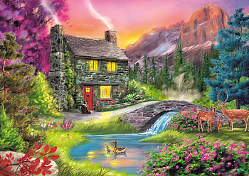 forest house, natur, painting, forest, house HD wallpaper