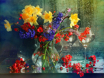 After the rain, rain, vase, beautiful, nice, still life, pretty, hyacint, flowers, lovely, harmony, after HD wallpaper