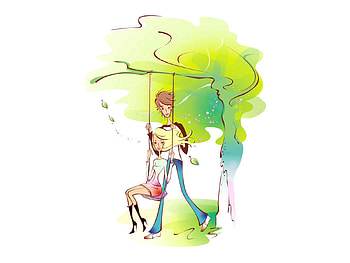 Art, Love, Park, Couple, Pair, , Drawing, Stroll, Entertainment, Swing HD wallpaper