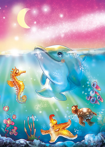 Art, Sea, Moon, Dolphin, Under Water, Underwater HD phone wallpaper