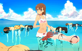 Misaka Mikoto, sea, mikoto, anime, group, to aru kagaku no railgun, girl, misaka HD wallpaper