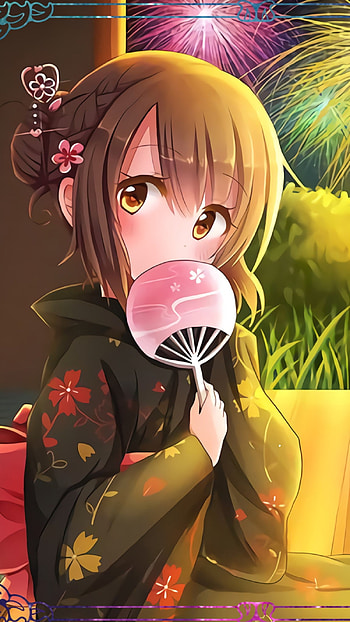 Girl02, red, geisha, pink, anime_girl, brown, girl, anime HD phone wallpaper