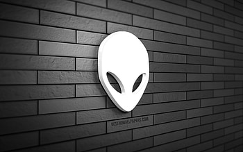 Alienware 3D logo, , gray brickwall, creative, brands, Alienware logo, 3D art, Alienware HD wallpaper