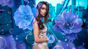 Beauty, blue, creative, model, fantasy, tony kokhan, flower, girl, woman HD wallpaper