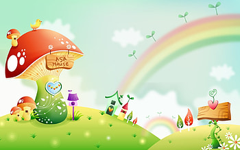 House For Sale, House, Mushroom, Grass, Rainbow HD wallpaper