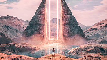 Digital artwork, pyramid, Sci Fi, landscape HD wallpaper