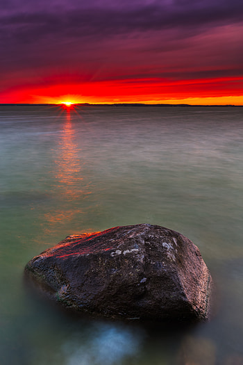 Nature, Water, Sunset, Rock, Horizon, Lake, Stone HD phone wallpaper