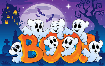 BOO, SEVEN, CUTE, GHOSTS, MOON HD wallpaper