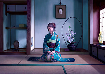 Kimono Lady, kimono, yukata, floor, cute, floral, oriental, nice, lady, flower, maiden, female, sexy, japanese, sweet, shelf, japan, house, hot, girl, anime girl, anime, pretty, lovely, home HD wallpaper