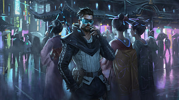 Cyberpunk, man with sword, game art HD wallpaper
