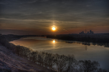 River Sunset, Riverside, Horizon, Sky, Clouds HD wallpaper