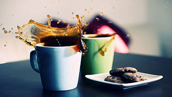 Food, Cookies, Coffee, Spray, Glasses, Goblets, Plates, Cymbals HD wallpaper