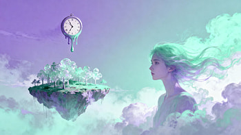 Surreal Floating Isle & Melting Clock —, Woman, Floating Island HD wallpaper