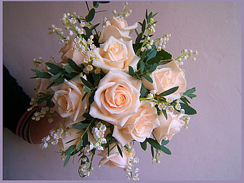 Roses for your birtay, pink, roses, green, flowers, white flowers HD wallpaper