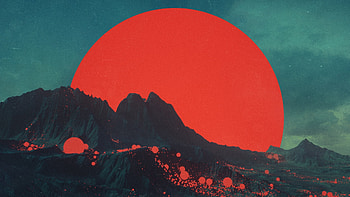 Planet, fantasy, landscape, mountains, moon, red HD wallpaper
