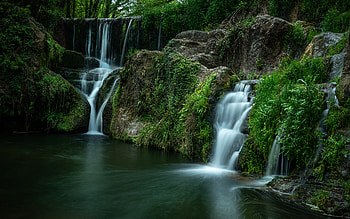 Waterfall, graph, water, forest HD wallpaper