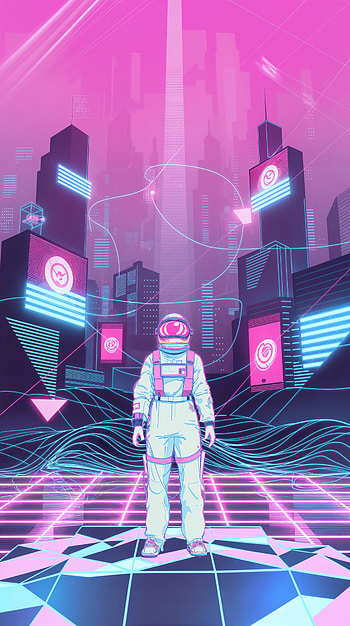 Neon Voyager — Synthwave City, astronaut HD phone wallpaper