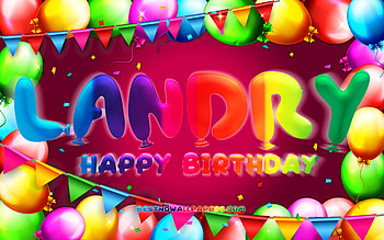 Happy Birtay Landry, , colorful balloon frame, Landry name, purple background, Landry Happy Birtay, Landry Birtay, popular american female names, Birtay concept, Landry HD wallpaper