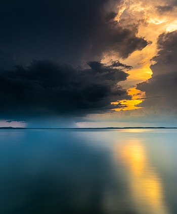 Clouds, sunset, calm sea, nature HD phone wallpaper