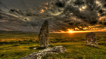 Druidstones at Dartmoor, UK, sky, rocks, landscape, clouds, colors, england HD wallpaper