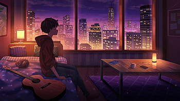 Moonlight Boy Lofi Nights, lofi, guitar, cat, alone, artist, artwork, digital-art HD wallpaper