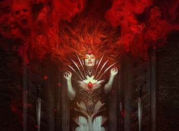 Olivia Voldaren, art, fantasy, red, bastien lecouffe deharme, girl, vampire HD wallpaper