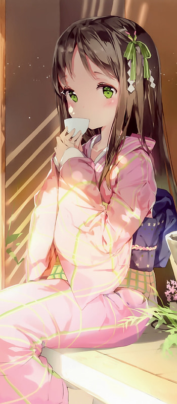 Sunlit Sip — Green-Eyed Anime Girl , Anime, girl, anime girl HD phone wallpaper