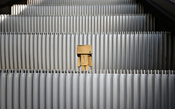 Danbo On Escalator, danbo, escalator, robot, abstract, graphy, cute, beautiful HD wallpaper