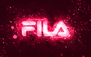 Fila pink logo, , pink neon lights, creative, pink abstract background, Fila logo, brands, Fila HD wallpaper
