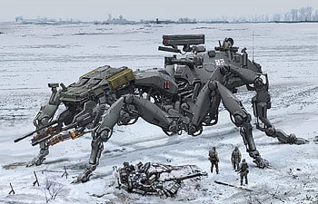 Sci-Fi Robot Beast in Frosted Battlefield, Sci Fi, robot HD wallpaper
