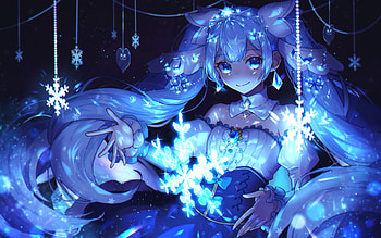 Hatsune Miku, night, Vocaloid, manga, Vocaloid characters, snowflakes, Hatsune Miku Vocaloid HD wallpaper