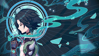 Short Hair Xiao Blue Background Game Genshin Impact HD wallpaper