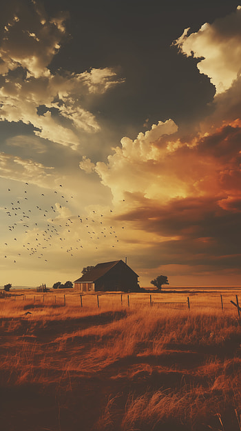 Rustic Ranch Sunset, landscape HD phone wallpaper