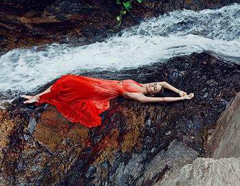 glamour, model, beautiful, dress, red HD wallpaper