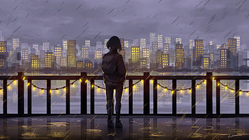 Rainy City And Thoughts Anime Girl, anime-girl, anime, rain, artist, artwork, digital-art, deviantart HD wallpaper