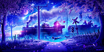 Lovers Train , love, train, dreamy, dogs, artist, artwork, digital-art, deviantart HD wallpaper