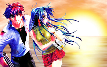 Full Metal Panic, sexy, cute, girl, sagara sousuke, anime, boy, chidori kaname, gun HD wallpaper