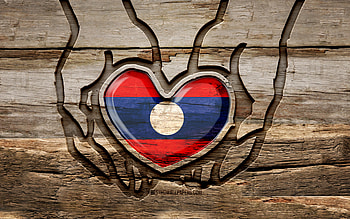I love Laos, , wooden carving hands, Day of Laos, Laotian flag, Flag of Laos, Take care Laos, creative, Laos flag, Laos flag in hand, wood carving, Asian countries, Laos HD wallpaper