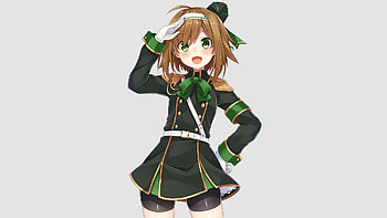 Green eyes, anime girl, uniform, original HD wallpaper