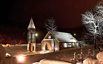 Winter Night, Winter, Night, Church, Tree HD wallpaper