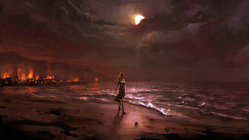 Dark Night Beach Fire Digital Comic Art, fire, digital-art, artist, artwork, beach HD wallpaper