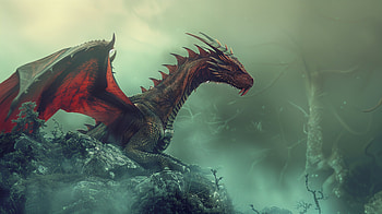 Majestic Dragon in Fantasy Realm - Ultra, fantasy, dragon, mythical creature, artistic, landscape, fantasy landscape HD wallpaper