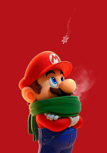 Mario scarf , Cat with monocle, Winter fashion, Gaming style HD phone wallpaper